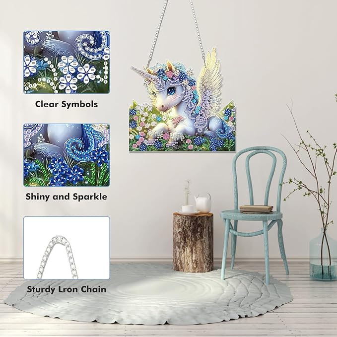 Miwixy Unicorn Hanging Diamond Art Kits for Adults,Flowers Special Shaped Crystal Christmas Diamond Painting Ornament Kit DIY Double-Sided Pattern Window Pendant Gem Art Kit for Home Wall Decor