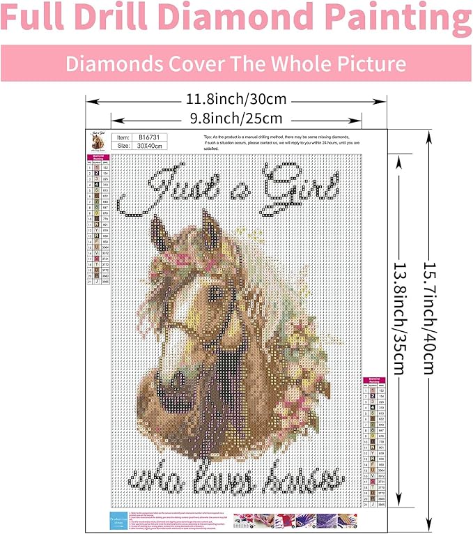 GEEHEIY Horses Diamond Art Kits for Adults, 5D Horse Diamond Painting Kits for Beginner, DIY Flower Lover Gem Art Dots for Adults, Perfect for Home Wall Decor 12x16 Inch