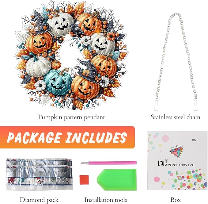 GAYISIC Diamond Art Hanging Kit for Adult, Double Sided 5D Acrylic Diamond Art Painting Window Pendants，DIY Acrylic Diamond Art Painting Window Pendants Home Garden Wall (Halloween Pumpkin)