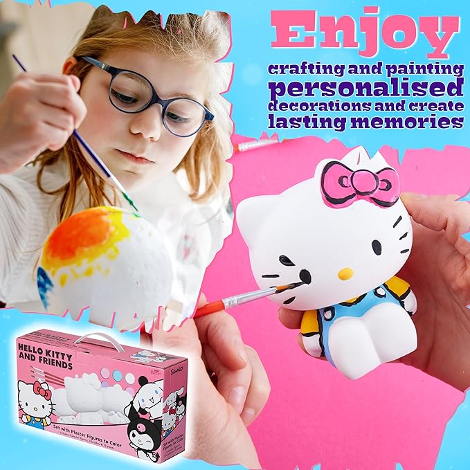 Get Trend Hello Kitty Sanrio Paint Your Own Figurines Kit, Plaster Painting Set for Kids, Arts and Crafts for Girls, DIY Craft Kit, Kawaii Gifts for Girls (Multi Hello Kitty)