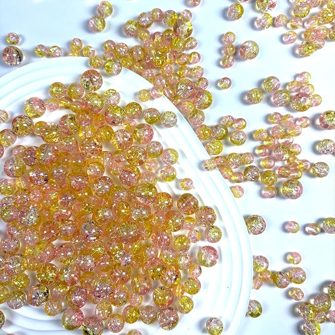 Glass Beads for Jewelry Making, 315Pcs Crackle Round 6/8/10mm Crystal Beads for Bracelet Craft Necklace Earring Making Wine Charms Wind Chimes, Aqua with Light Yellow Color