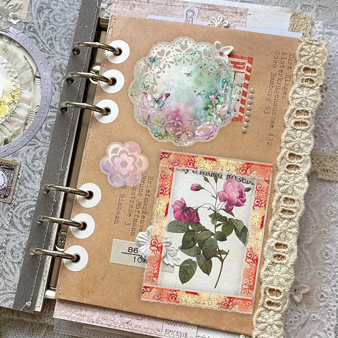 130 Pcs Pastel Fade-Resistant Lace Scrapbook Stickers - Vintage Colorful Butterfly Feather Embellishments, Waterproof Reusable DIY Decor for Journal Wedding Photo Album Craft Gift Seasonal Projects