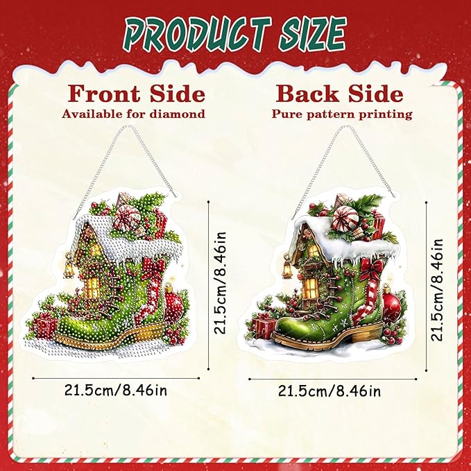 EMIEAUFG Christmas Diamond Art Hanging Kit for Adult, Xmas Boots Diamond Art Pendants, Double Sided Acrylic & 5D Special Shaped Rhinestone, Christmas DIY Ornament for Window Home Wall Decor