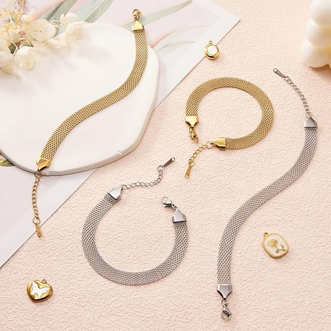 6.7 Inches Stainless Steel Charm Bracelet Chain Link on Bulk 10pcs 8MM Wide Chain Bracelet Set for Women DIY Crafts Jewelry Making Supplies