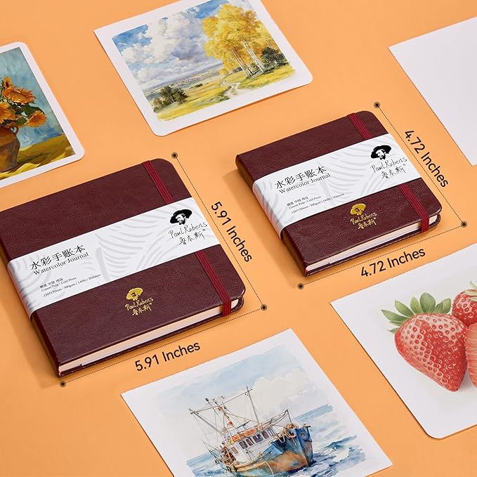 Paul Rubens Square Watercolor Journal, 100% Cotton Acid-Free Cold Press Watercolor Sketchbook 5.91 * 5.91 Inches, 140lb/300gsm,20 Sheets for Watercolors, Gouache, Acrylics