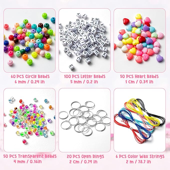WATINC 286Pcs DIY Keychain Making Crafts Kits Adjustable Letter Heart 6mm Pony Transparent Beads Key Ring Bag Charm Bracelet Supplies Jewelry Accessories Holiday Party Favor for Women Men (Black)