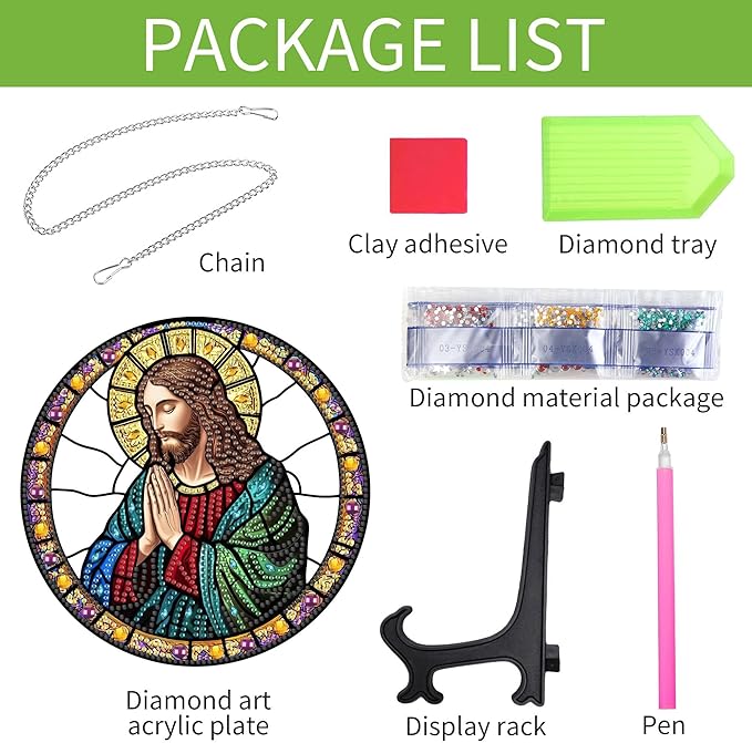 Wergund 5D DIY Jesus Diamond Art Hanging Kits, Hanging Diamond Art Religion, Acrylic Special Shaped Rhinestone, Window Hanging Pendants for Home Wall Garden Front Door Outdoor Decor Gift(Jesus)