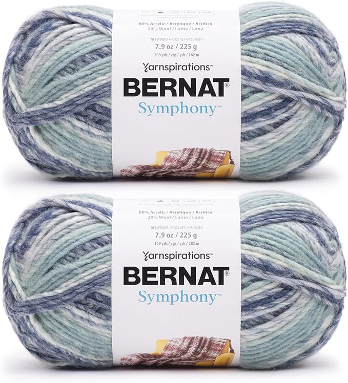 Bernat Symphony Sea Spray Yarn - 2 Pack of 225g/8oz - Wool Blend - 5 Bulky - 309 Yards - Knitting/Crochet