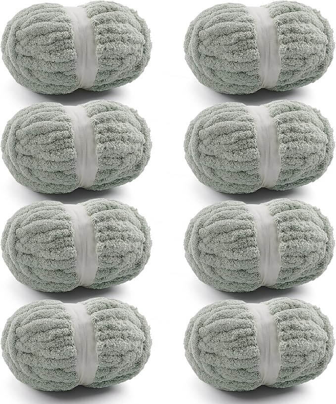 8 Pcs Chunky Yarn for Hand Knitting - Chunky Chenille Yarn for Crocheting - Fluffy Yarn for Crochet - Jumbo Yarn for Hand Knitting 25 yds 7.7 oz of Super Bulky Yarn (Avocado Green)