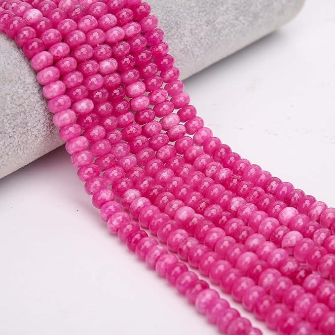 2 Strands (150PCs) Rose Jade Rondelle Beads, 5 * 8mm Gemstone Loose Spacer Abacus Disk Beads for DIY Bracelet Necklace Earrings Jewelry Making, Craft Supplies Beading Kit