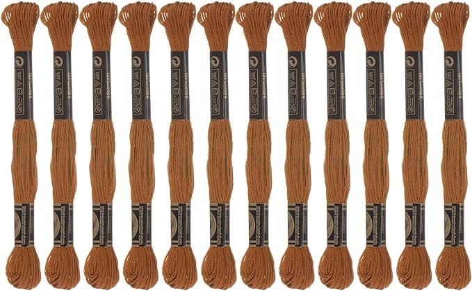 HARFINGTON 12 Skeins Embroidery Floss 8m Each Egyptian Long Fiber Cotton Cross Stitch Thread 26S/2x6 for Embroidery Projects Bracelet, Light Brown