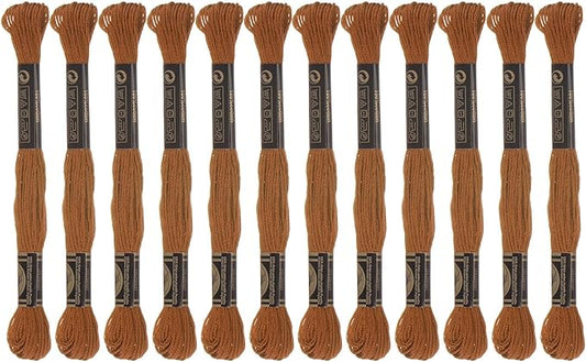 HARFINGTON 12 Skeins Embroidery Floss 8m Each Egyptian Long Fiber Cotton Cross Stitch Thread 26S/2x6 for Embroidery Projects Bracelet, Light Brown