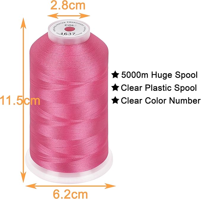 New brothread - Single Huge Spool 5000M Each Polyester Embroidery Machine Thread 40WT for Commercial and Domestic Machines - Christmas Pink