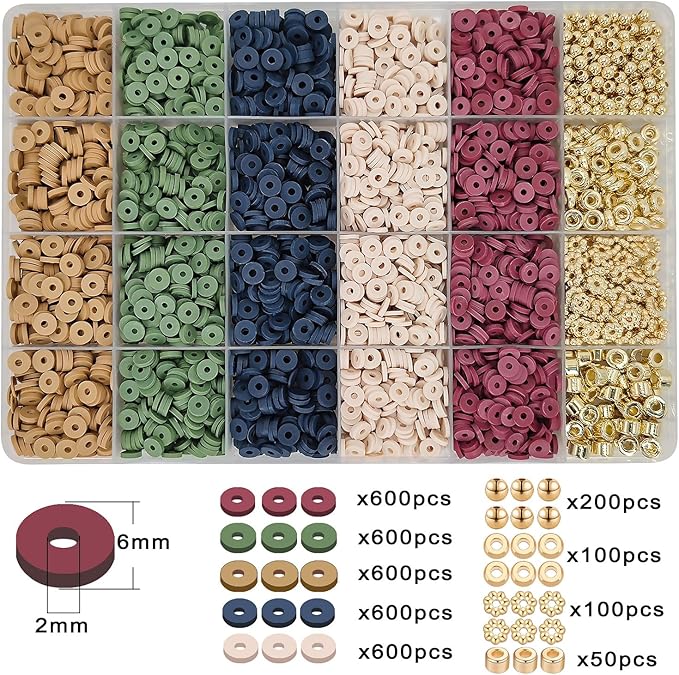 MIIIM Earth Tone Clay Bead Bracelet Kit, Heishi and Flat Clay Beads, Gold Spacer for Jewelry Making, Friendship Kit for Crafts, Concert, Raves, Gifts