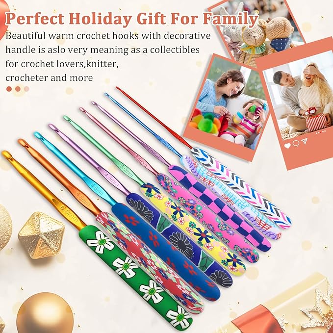 Looen Crochet Hook 9-Piece Set, Ergonomic Soft Grip for Crocheting, Warm Crochet Hooks, Beautiful Knitting and Crochet Supplies, Crochet Kits for Arthritis Patients and Beginner Kids.