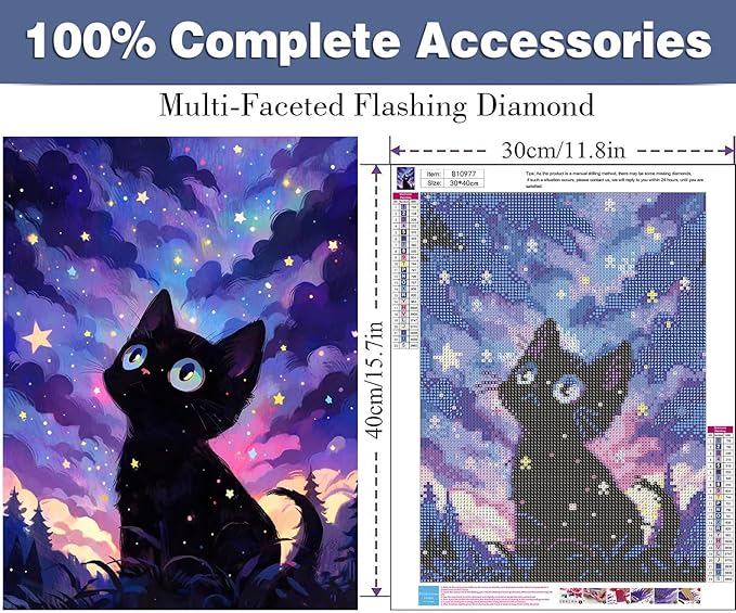 ijbnhd Cat Diamond Art Kits for Adults,Starry Night Diamond Painting Kits, Animals Paint by Diamonds Pictures for Beginners Teenagers,Perfect for Home Office Decor 12x16 inch
