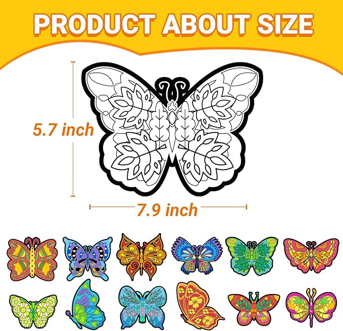 Bosctanuc 24 PCS Butterflies Velvet Coloring Cardstock - No-Mess Fuzzy Art Coloring Kit for Kids & Adults,Stress-Relief Craft Set for Classroom, Mother's Day Handmade Gifts & Spring Party Supplies
