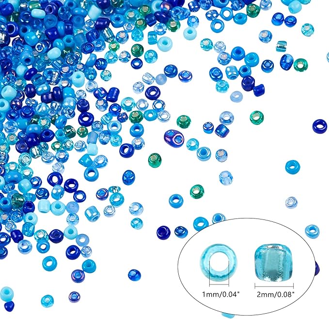 NBEADS 15 Colors 12/0 Glass Seed Beads, About 20010 Pcs Opaque Blue Seed Beads 2mm Round Pony Beads Mini Spacer Loose Beads for DIY Craft Bracelet Necklace Jewelry Making