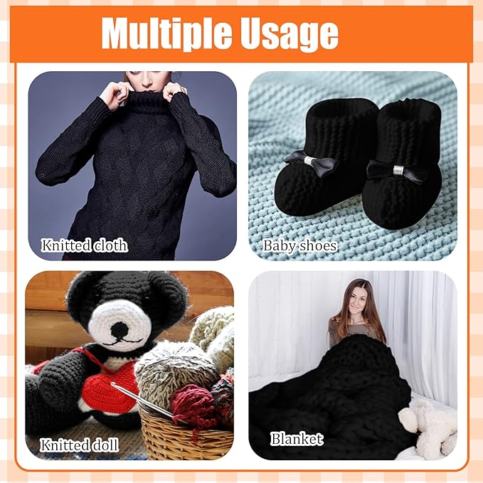 Amylove 6 Rolls Soft Velvet Chenille Yarn for Crocheting 1182 Yards Polyester Blanket Fuzzy Thick Yarn for DIY Knitting Bulky Weaving Crafts, 197 yd, 3.53 oz Each Roll(Black)