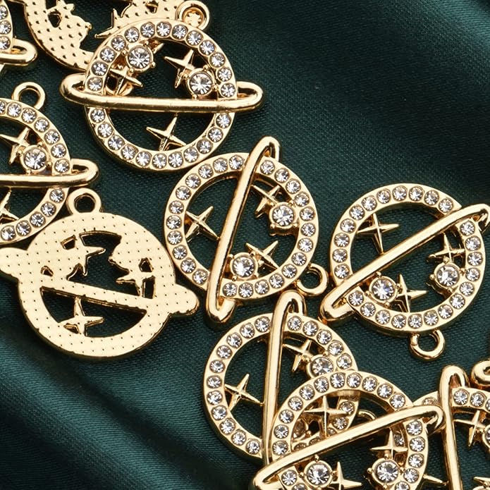 Pack of 20 Rhinestone Charms Gold Plated Pendants Pave Crystal Accessories for Necklace Bracelet Jewelry Making DIY Crafting