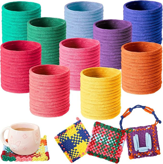 huoszpk 1000 pcs weaving loom loops with storage bag-10 color potholder 7 inch durable nylon diy crafts projects for rainbow loops flexible loom kit