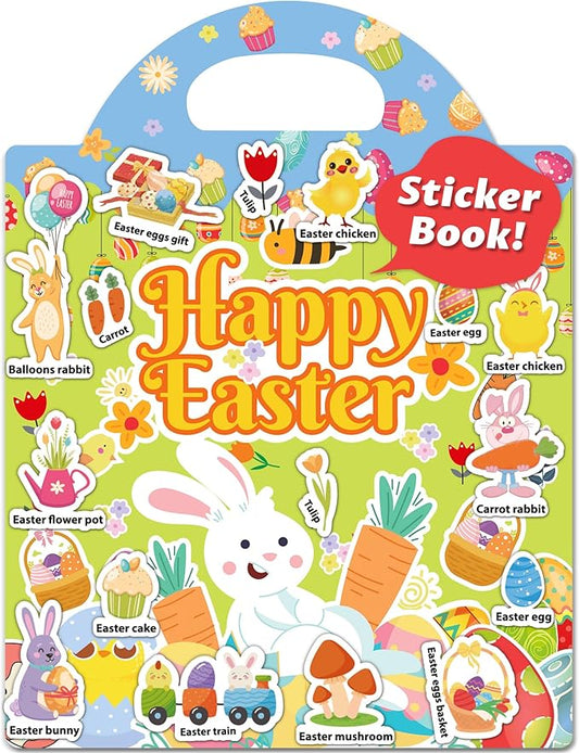 walenced reusable sticker book for toddlers, stickers for kids, toddler sticker book, toddler craft activities, toddler travel toys ages 3 and up boy girl birthday gifts - easter