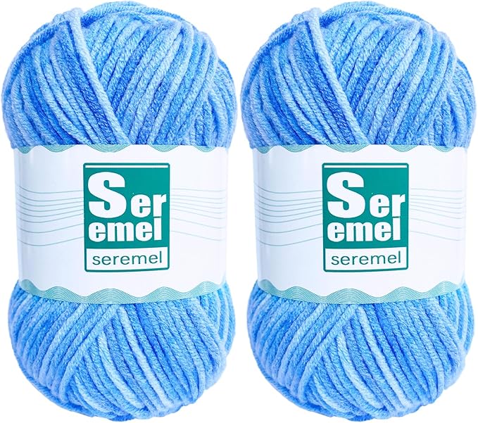 2 Pcs （2 * 48g/2 * 142yards） Crochet/Knitting Rainbow Yarn,Multicolor Variegated 100% Acrylic Yarn,Crochet Yarn for Beginners,Soft Yarn for Crocheting Blanket and Handicraft Mini Project (Sky Blue)