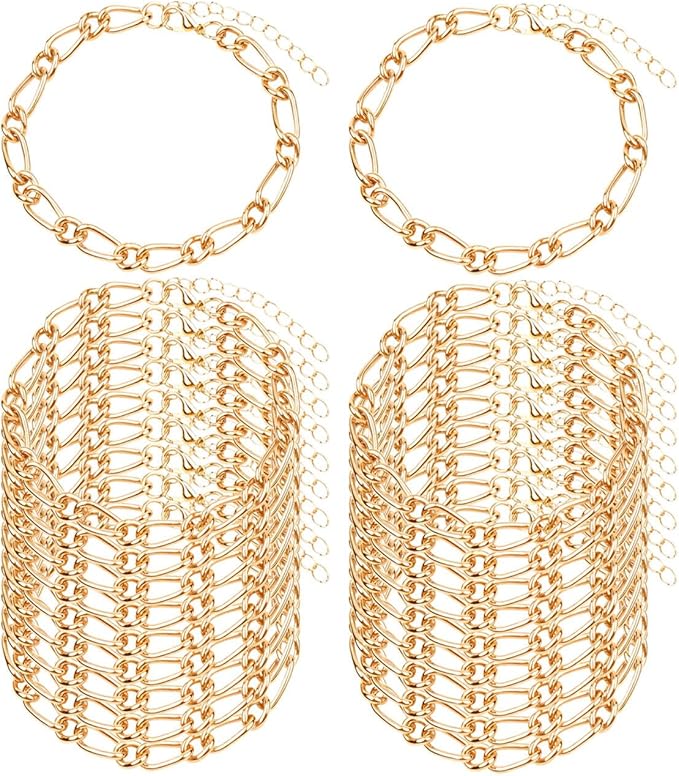 Sumalon 20 Pcs 18K Gold Plated Bracelet Chain Kit, Paperclip Alloy Link Fit Clip with Lock, Bracelet Charm for Women DIY Jewelry Making (Gold)