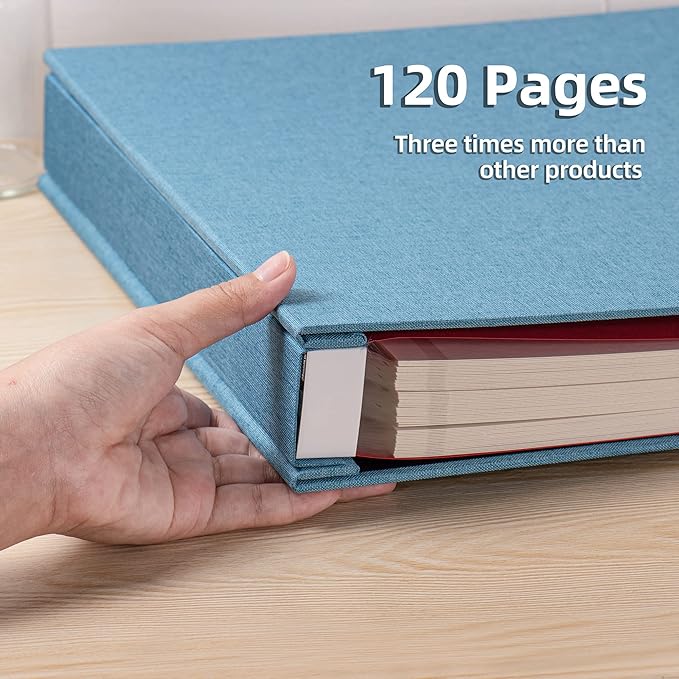 Large Photo Album Self Adhesive 4x6 5x7 3x5 8.5x11 Scrapbook Magnetic Album DIY Scrap Book Length 13 x Width 12.8 (Inches) 120 Sticky Pages Linen Cover DIY Photo Album (Sky Blue)