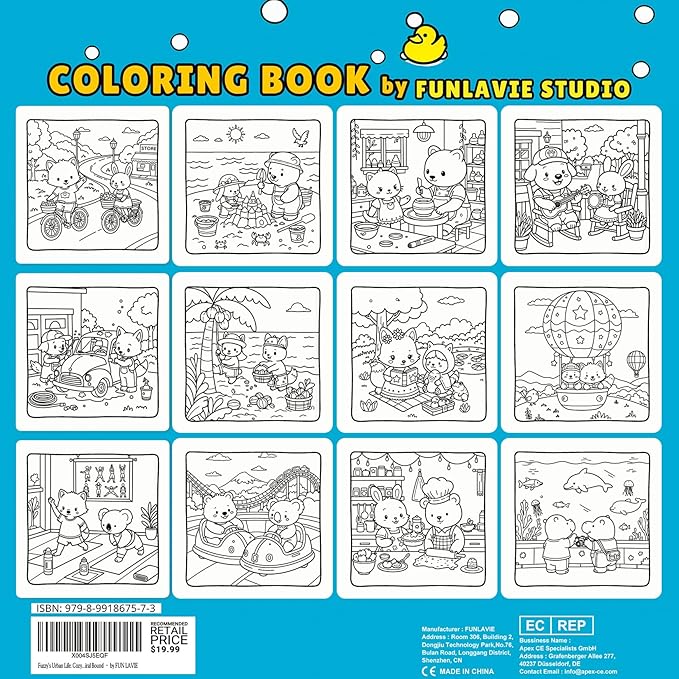 Cozy Coloring Book for Adults and Kids – Featuring Fuzzy’s Cute Animal Urban Life Moments, Bold and Easy, Simple Coloring Book for Teen Relaxation & Mindfulness Gift for Women, Spiral Bound Design