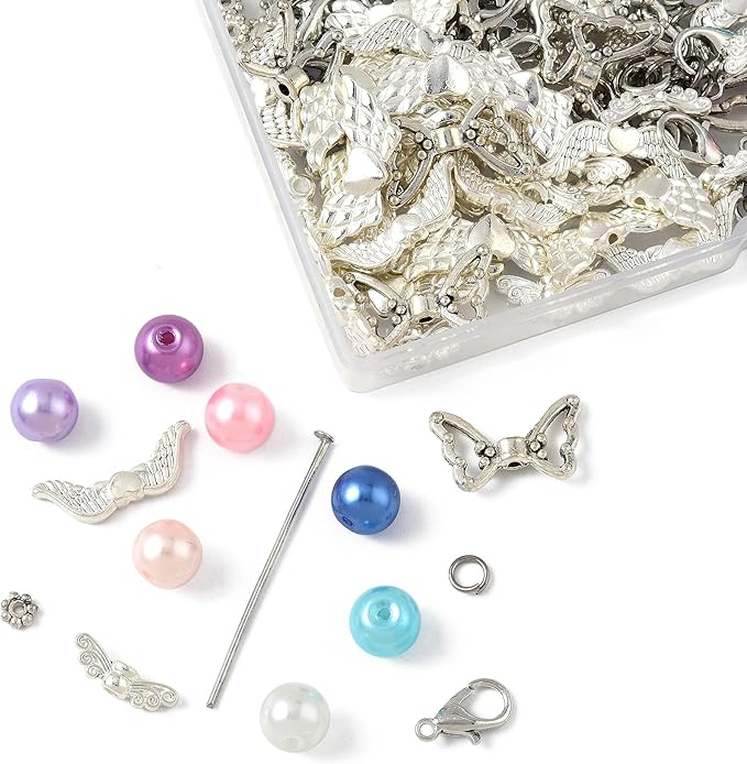324Pcs Angel Jewelry Making Kit, DIY Pendants Charms Making Kits, Silver Colorful Beads Jump Ring Head Pins Findings for Bracelets Necklaces Earrings Crafting