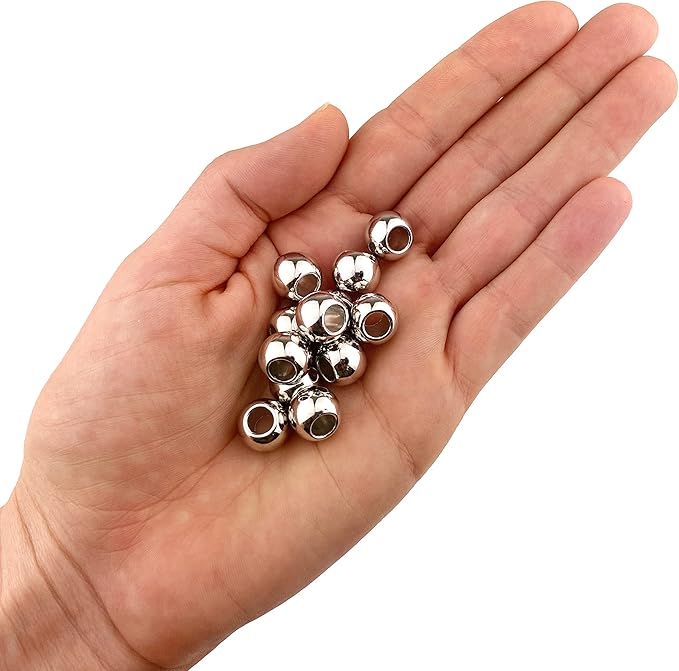 200 acrylic large hole beads for crafts 10mm x 12mm acrylic barrel beads with 5.7mm large hole, shiny silver