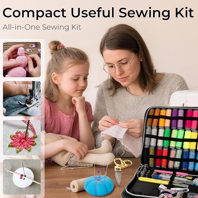 Sewing Kit for Adults, Upgraded Beginner Sewing Kit with 230pcs Sewing Accessories, Hand Needle and Thread Kit with Buttons, Portable Travel Sewing Kit for Home, Emergency, Sewing Machine, Gifting