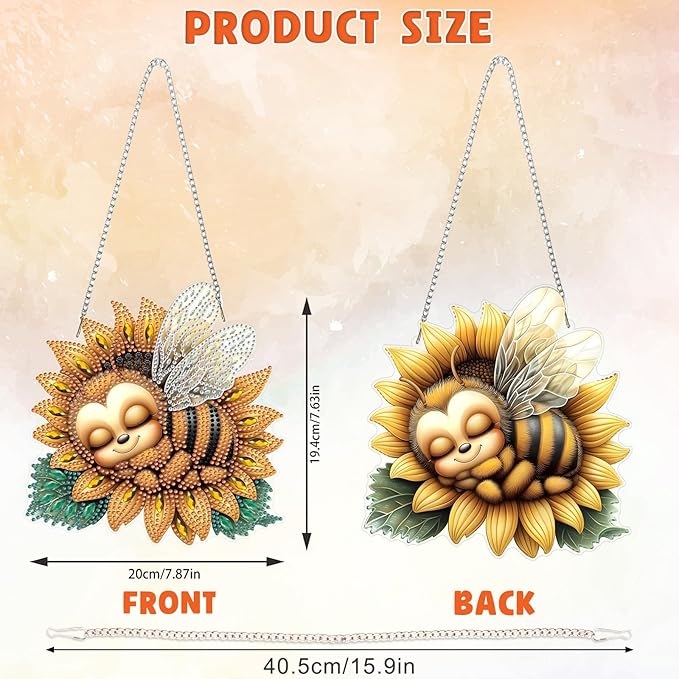 DOMROM Bee Diamond Art Hanging Kits for Adults Beginners, Special Shaped Crystal Diamond Painting Bee Pendant, DIY Diamond Art Suncatchers Animal for Home Garden Wall Decor Gift