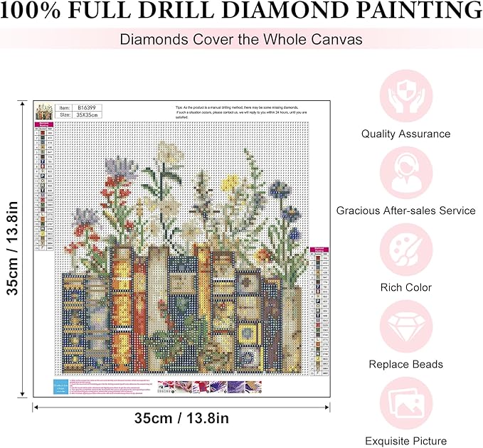 Yezavesu Book Diamond Art Kits for Adults, Book Flower Diamond Painting Kit for Beginners, 5D DIY Round Full Drill Painting with Gem Art Craft Kits for Home Wall Decor 14x14 Inch