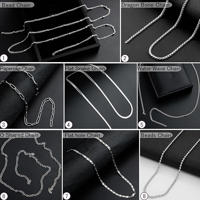 76 Feet Stainless Steel Chain for Jewelry Making, 9 Style Necklace Jewelry Chains for DIY Necklace Bracelets Craft Jewelry Making Supplies with Stainless Steel Jump Rings Lobster Clasp Connectors