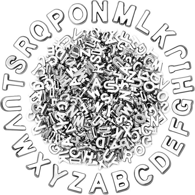 Augshy 700Pcs Large Letter Beads Silver Plastic A-Z Mixed Alphabet Shape Beads for Jewelry Making Bracelets Necklaces Key Chains Shoelaces Crafts Party Decor(9x12mm)