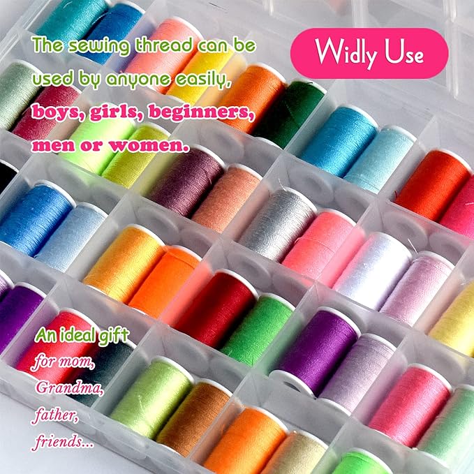48 Rainbow Color Set of Handy Polyester Sewing Threads with needls and Threader