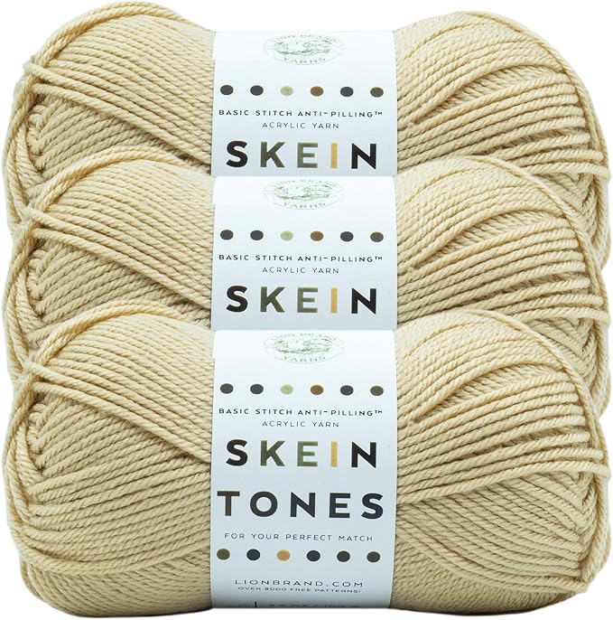 Lion Brand Yarn Basic Stitch Anti-Pilling Yarn for Crocheting, Knitting, and Crafts, Almond, 3 Pack