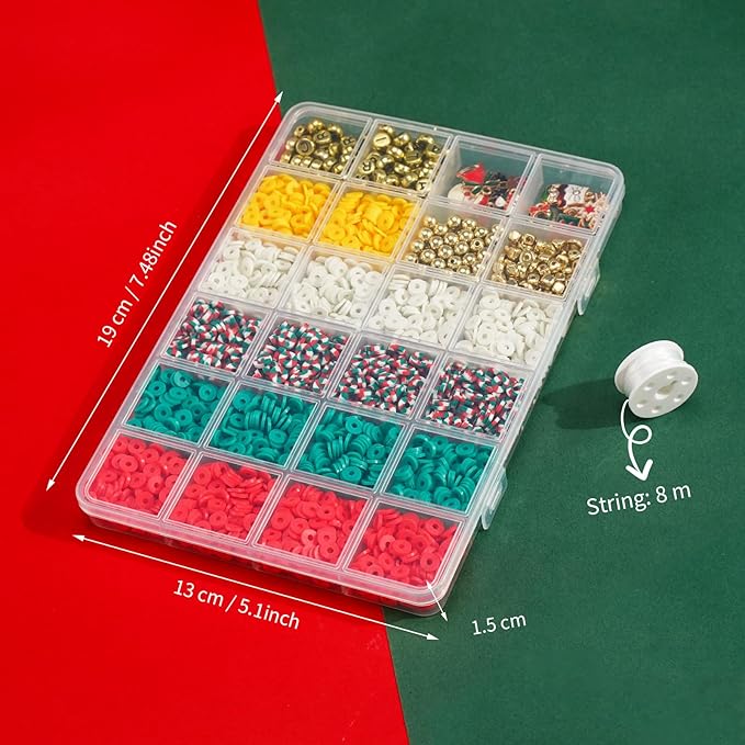 Gionlion Christmas Beads for Bracelets, Clay Beads Bracelat Making kit Golden Beads Christmas Crafts Stocking Stuffers Decorations Charms for Jewelry Making, DIY Crafts Gifts
