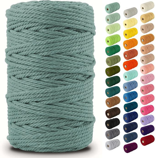 Nook Theory Macrame Cord - 5mm 109 Yards Cotton Rope, 3mm 4mm Yarn, String for Crafts, Perfect for Macrame Wall Hanging and Boho Decorations (Eucalyptus)