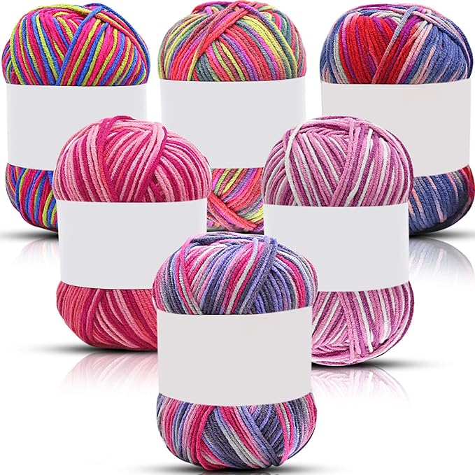 6 Pieces 50 g Crochet Yarn Multi-Colored Acrylic Knitting Hand Knitting Weaving Yarn Crochet Thread(4-Ply,Blue Red, Purple Pink, Colors, Peach, Dark Pink, Colorful Red)