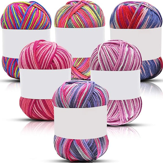 6 Pieces 50 g Crochet Yarn Multi-Colored Acrylic Knitting Hand Knitting Weaving Yarn Crochet Thread(4-Ply,Blue Red, Purple Pink, Colors, Peach, Dark Pink, Colorful Red)