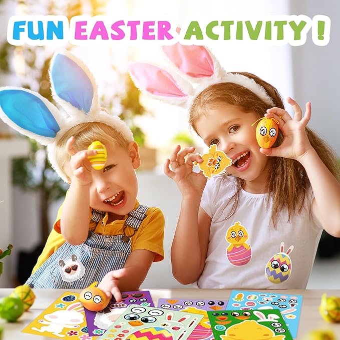 24 sheets easter make a face stickers for kids, easter basket stuffers goodie treat bag fillers activities party favor supplies crafts
