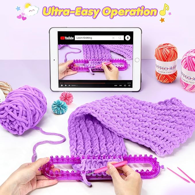 MIAOKE Weaving Loom Kit for Scarf with Pompom Maker, Long Knitting Loom Includes Storage Bag, Binding Needles, Yarn and Crochet Hooks, for Making Hats,Gloves and Blanket,DIY Craft Kit for Beginners
