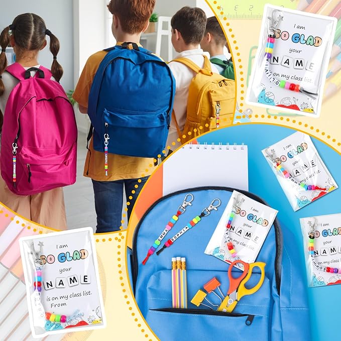 Suncalla 984 Pcs 24 Set Back to School Keychain Making Kit DIY Bead Key Chain Crafts Adjustable Letter Beads Cards Strings Kit Welcome First Day of School Gift Jewelry Making Supplies Party Favors