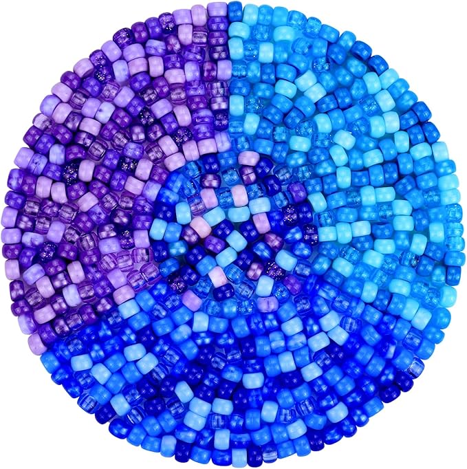 plastic pony beads for jewelry making, 1200 pieces, multi-color, 0.35 x 0.22 inch, diy craft beads for bracelets and hair braids (purple+aqua+blue)