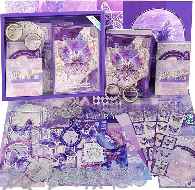 Funto Scrapbooking Kit(162 PCS), Warm Mail Series-Dreamland, Perfect for Bullet Scrapbooking Materials, Planner DIY Arts Craft Collage