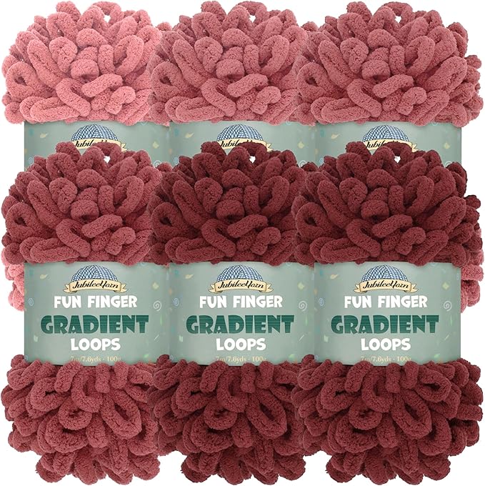 JubileeYarn Fun Finger Gradient Loops Yarn - 100g/Skein Jumbo Polyester - Mars - 6 Skeins (5 Shades)