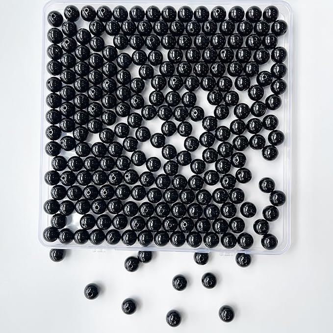 Laopottbeads 230 Pcs Black 12MM Pearl Beads for Jewelry Making Round Pearl DIY Kit for Bracelets, Earrings, Necklaces & Anklets